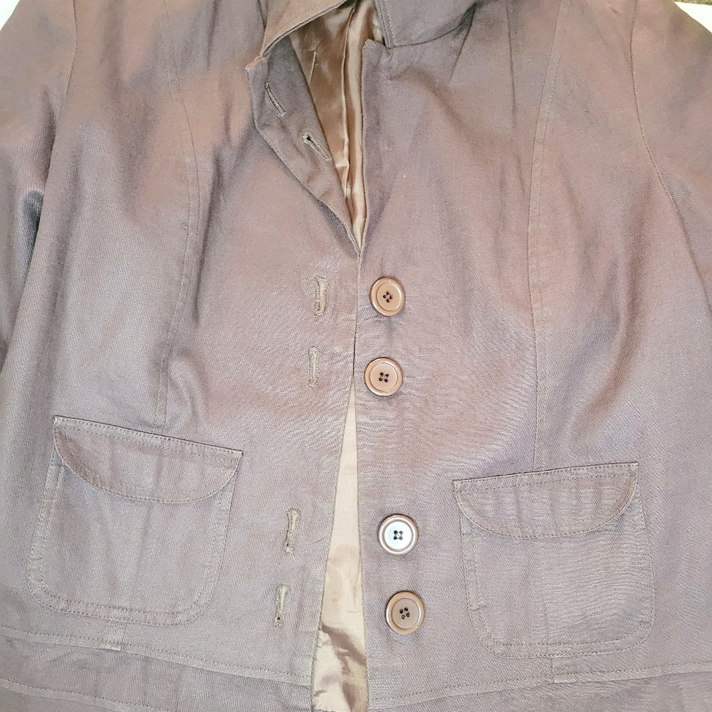 Vintage R.Q.T Jacket Linen Cotton Women Medium Lined Brown Buttons Collared Fall - Picture 10 of 11